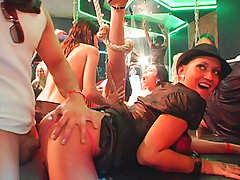 Horny chicks get naked sweaty and start fucking each other and eating each other's fresh pink pussies at incredibly huge drunk sex orgy party voyeur video #2