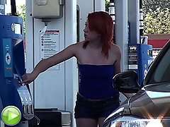 Stupid girl gets sharked on the gas station voyeur video #1