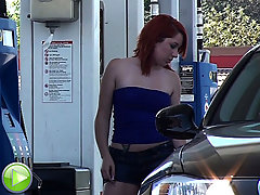 Stupid girl gets sharked on the gas station voyeur video #2