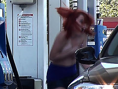 Stupid girl gets sharked on the gas station voyeur video #3