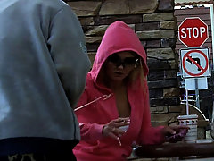 Dumb girl getting jizzed on the streets voyeur video #4