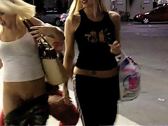Two hot chicks get pantsed in public! voyeur video #1