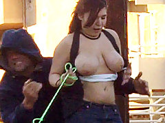 Hot brunette's big tits exposed at park! voyeur video #3