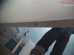 A young girl spread her legs wide to pee and gave as an amazing view on her pussy voyeur video #4
