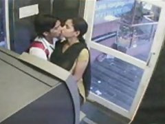 Couple kissing in telephone buth voyeur video #1