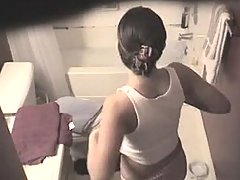 Sexy mature girl taking naked bath in shower voyeur video #1