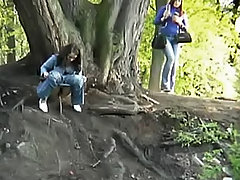 Pretty girls find a place to make a pee, sitting, thinking if somebody could see them voyeur video #2